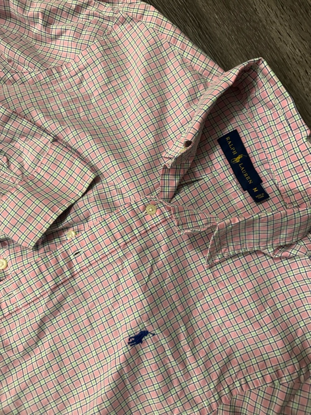 Ralph Lauren Pink Blue Green Plaid Cotton Long Sleeve Button-Up Shirt M Men’s